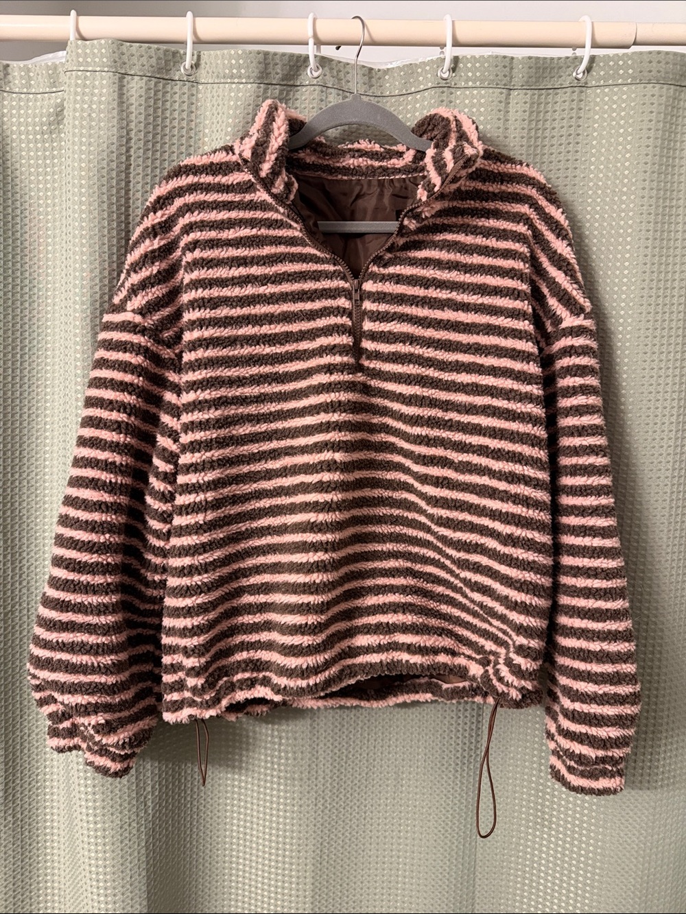 Striped Plush Half-Zip Jacket - Pink & Brown